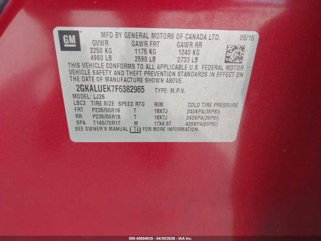 Aukcja sprzedaży 2015 Gmc Terrain Denali, vin: 2GKALUEK7F6382965, numer aukcji: 45004835