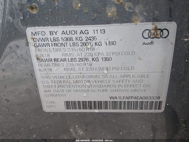 Продажа на аукционе авто 2014 Audi Q5 2.0t Premium, vin: WA1LFAFP4EA063328, номер лота: 45004842