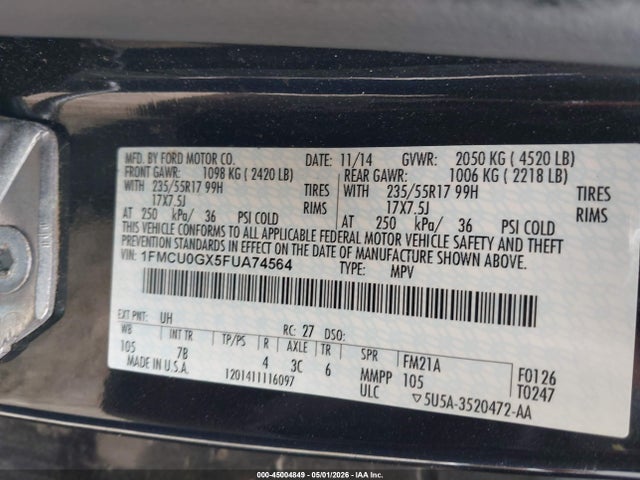 1FMCU0GX5FUA74564 Ford ESCAPE SE
