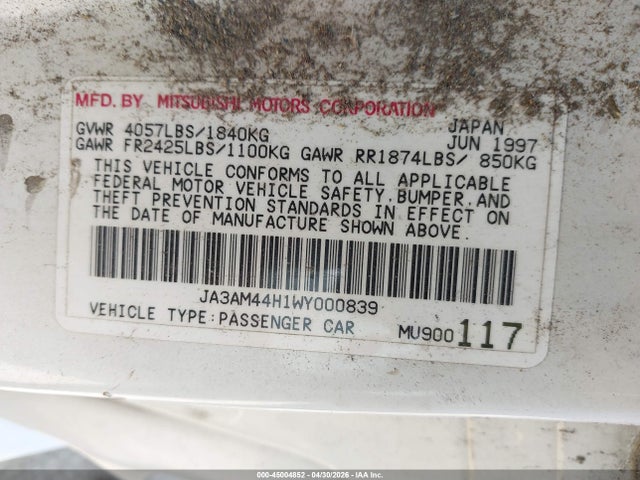 Продаж на аукціоні авто 1998 Mitsubishi 3000 Gt, vin: JA3AM44H1WY000839, номер лоту: 45004852