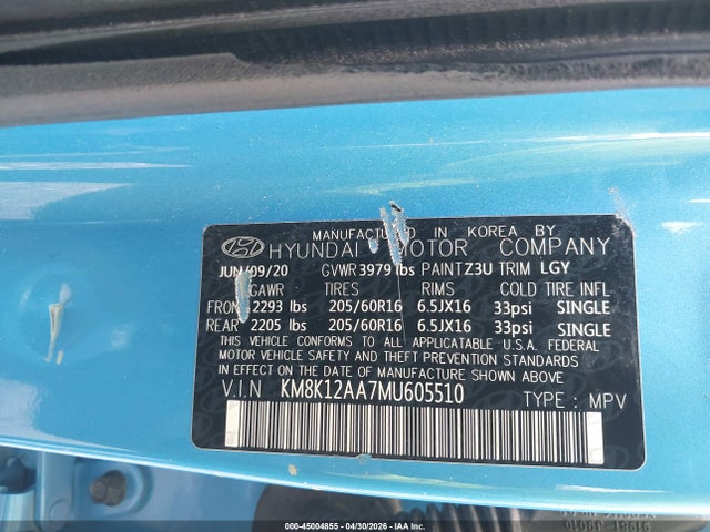 KM8K12AA7MU605510 Hyundai Kona Se