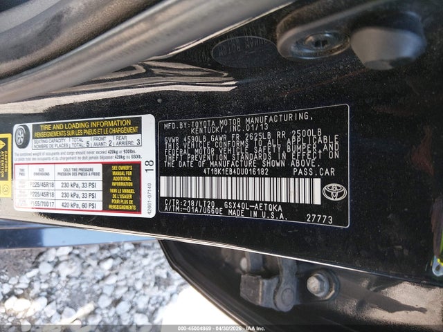 2013 Toyota Avalon Xle Touring მანქანა იყიდება აუქციონზე, vin: 4T1BK1EB4DU016182, აუქციონის ნომერი: 45004869