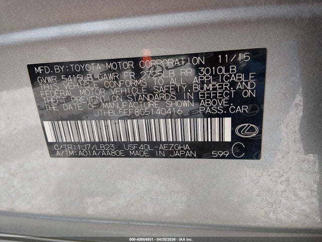 Продаж на аукціоні авто 2016 Lexus Ls 460, vin: JTHBL5EF8G5140416, номер лоту: 45004901