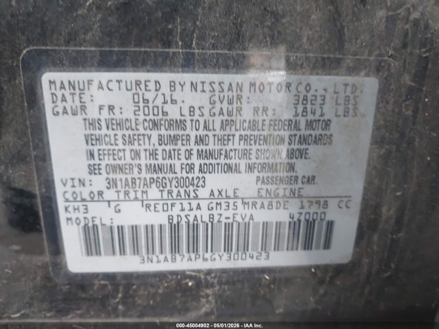 3N1AB7AP6GY300423 Nissan SENTRA S