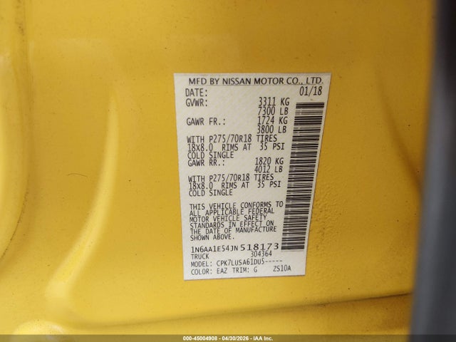 1N6AA1E54JN518173 Nissan Titan Pro-4x