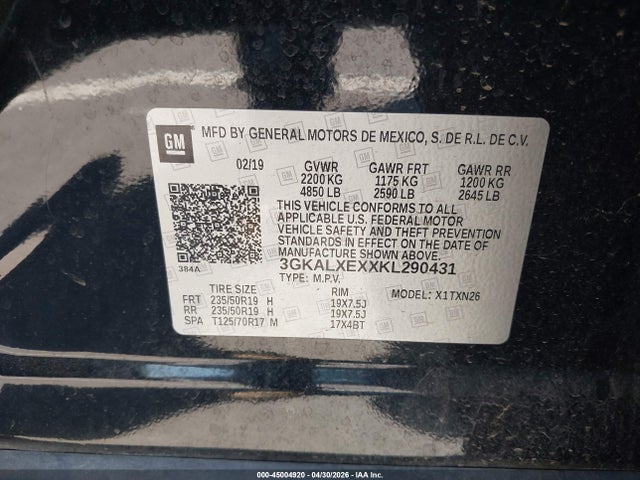 Aukcja sprzedaży 2019 Gmc Terrain Denali, vin: 3GKALXEXXKL290431, numer aukcji: 45004920