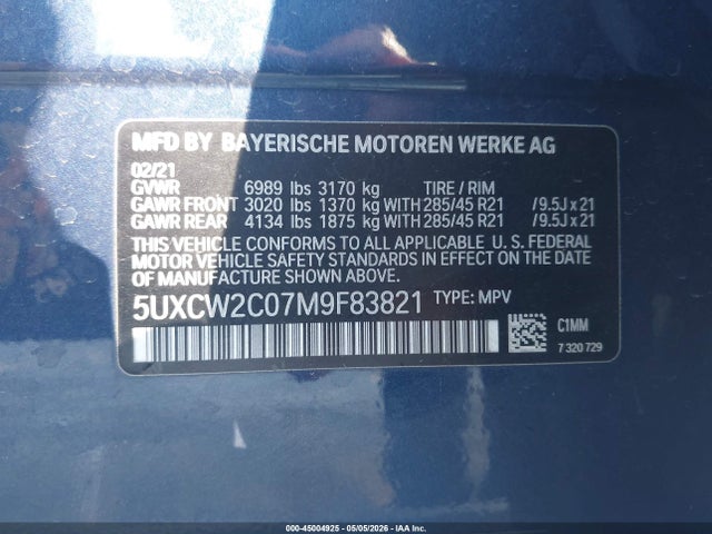 Aukcja sprzedaży 2021 Bmw X7 Xdrive40i, vin: 5UXCW2C07M9F83821, numer aukcji: 45004925