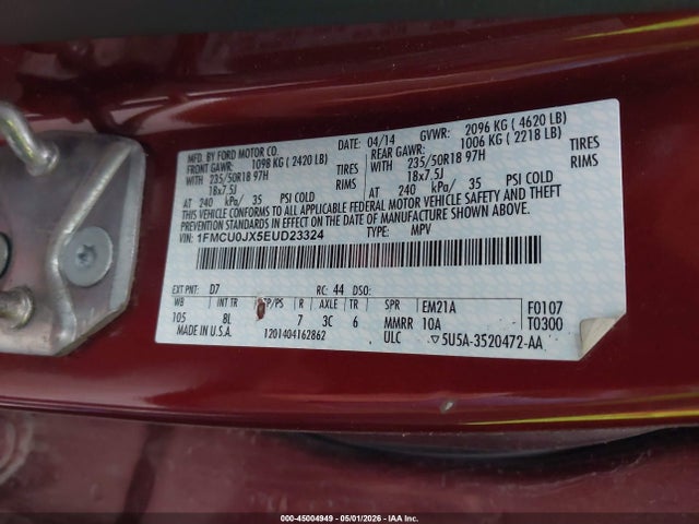 Продажа на аукционе авто 2014 Ford Escape Titanium, vin: 1FMCU0JX5EUD23324, номер лота: 45004949