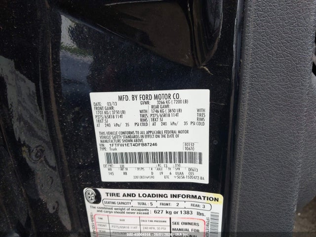 Aukcja sprzedaży 2013 Ford F-150 Fx4/king Ranch/lariat/limited/platinum/xl/xlt, vin: 1FTFW1ET4DFB87246, numer aukcji: 45004966