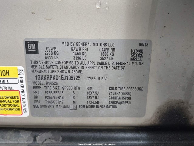 2014 Gmc Acadia Sle-2 მანქანა იყიდება აუქციონზე, vin: 1GKKRPKD1EJ105725, აუქციონის ნომერი: 45004972