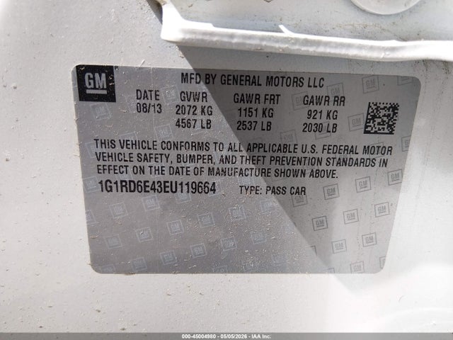 Aukcja sprzedaży 2014 Chevrolet Volt, vin: 1G1RD6E43EU119664, numer aukcji: 45004980