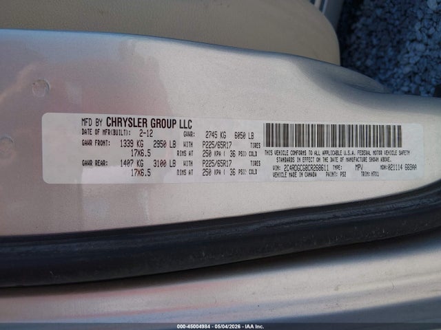 Продажа на аукционе авто 2012 Dodge Grand Caravan Sxt, vin: 2C4RDGCG8CR268611, номер лота: 45004984
