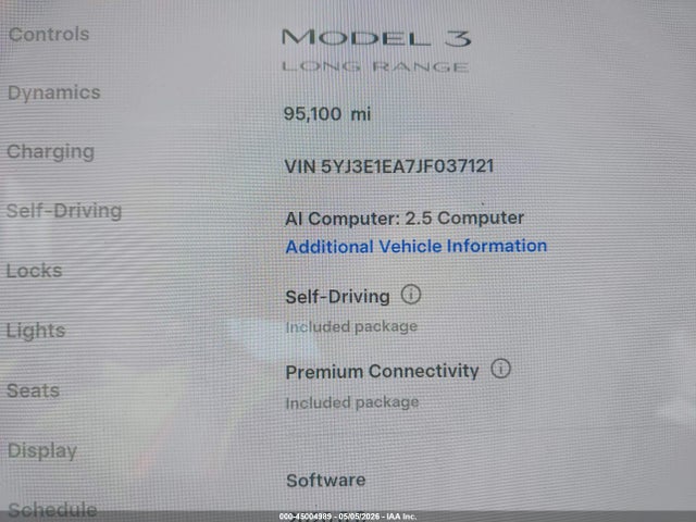 5YJ3E1EA7JF037121 Tesla Model 3 Long Range/mid Range