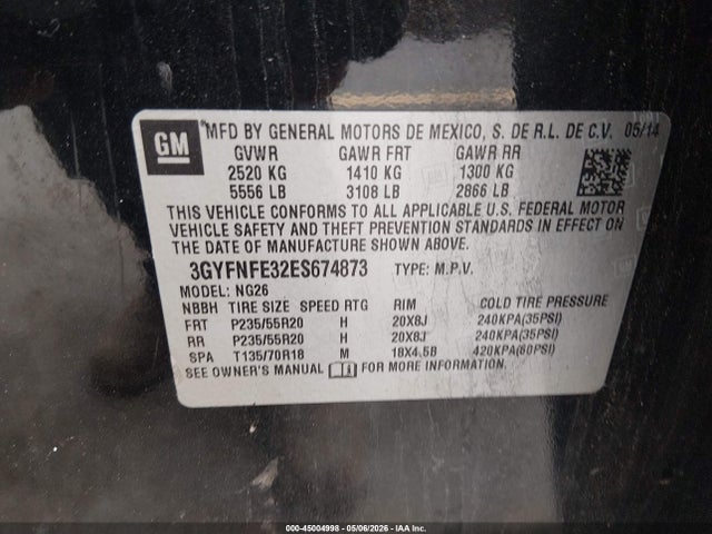 Aukcja sprzedaży 2014 Cadillac Srx Performance Collection, vin: 3GYFNFE32ES674873, numer aukcji: 45004998