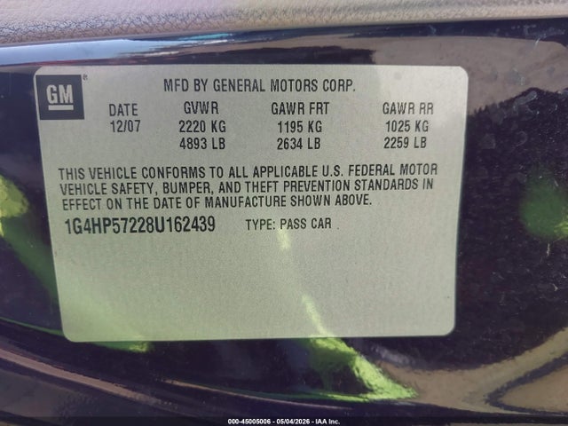 2008 Buick Lucerne Cx მანქანა იყიდება აუქციონზე, vin: 1G4HP57228U162439, აუქციონის ნომერი: 45005006