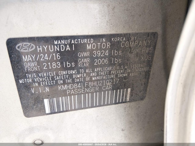 KMHD84LF8HU210217 Hyundai ELANTRA SE