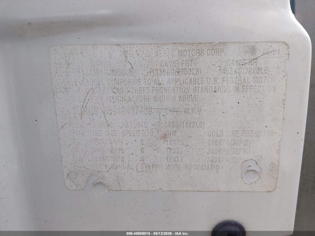 45005015 :رقم المزاد ، 1GNDS13S942407489 vin ، 2004 Chevrolet Trailblazer Ls مزاد بيع