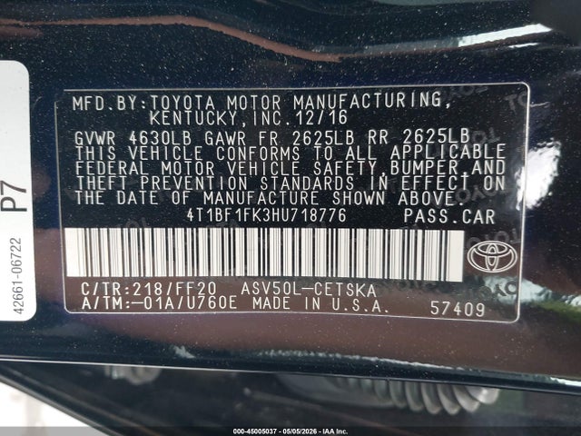 4T1BF1FK3HU718776 Toyota CAMRY SE