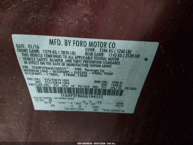 Продаж на аукціоні авто 2016 Ford Taurus Limited, vin: 1FAHP2F86GG104555, номер лоту: 45005039