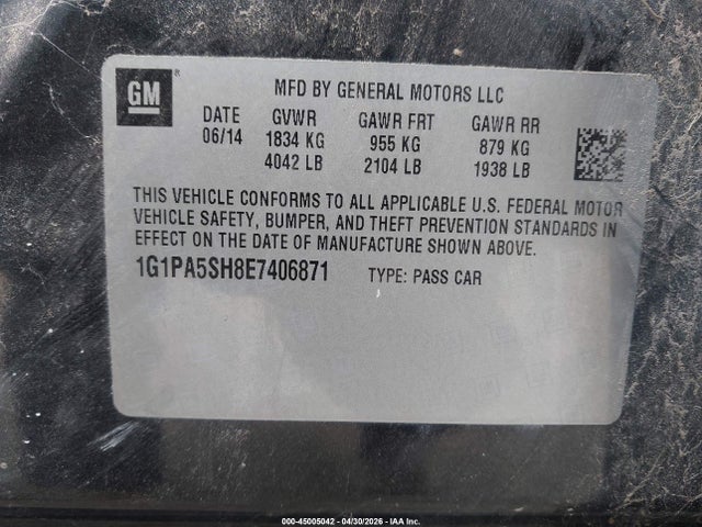 45005042 :رقم المزاد ، 1G1PA5SH8E7406871 vin ، 2014 Chevrolet Cruze Ls Auto مزاد بيع