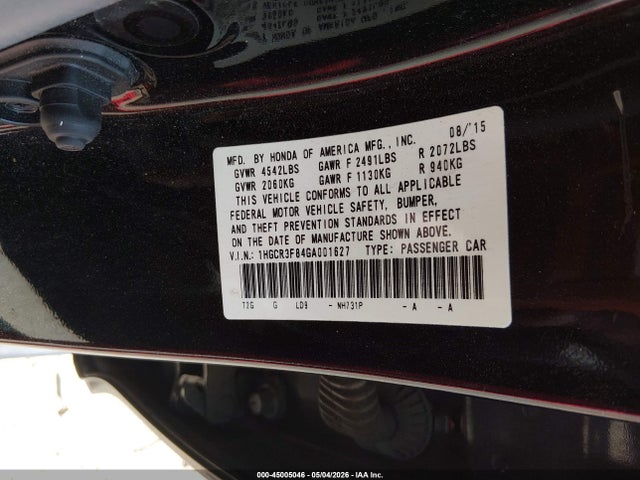 Продаж на аукціоні авто 2016 Honda Accord Ex-l V-6, vin: 1HGCR3F84GA001627, номер лоту: 45005046
