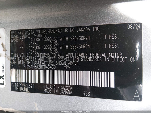 Aukcja sprzedaży 2024 Lexus Rx 350 Luxury/premium/premium Plus, vin: 2T2BAMBA2RC046463, numer aukcji: 45005056
