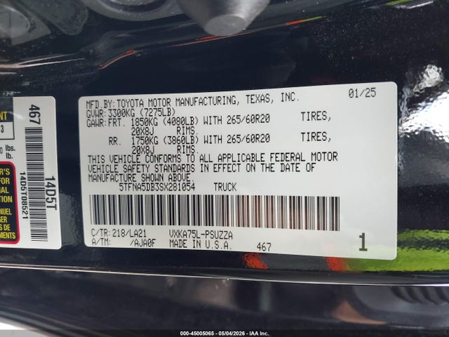 5TFNA5DB3SX281054 Toyota Tundra Platinum