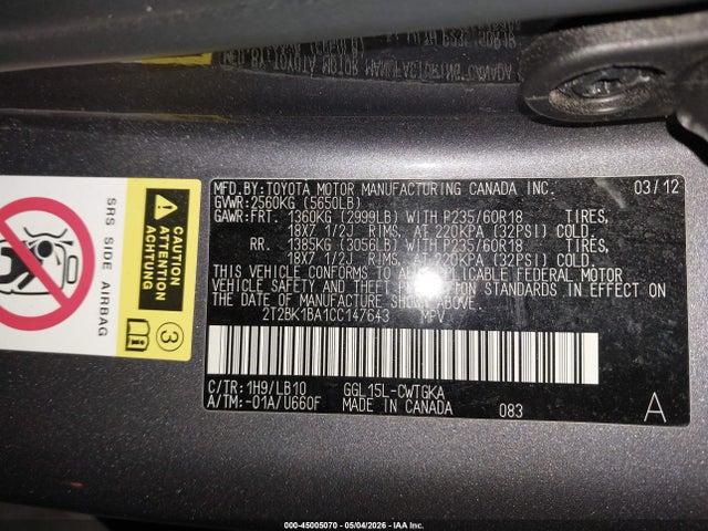 Aukcja sprzedaży 2012 Lexus Rx 350, vin: 2T2BK1BA1CC147643, numer aukcji: 45005070