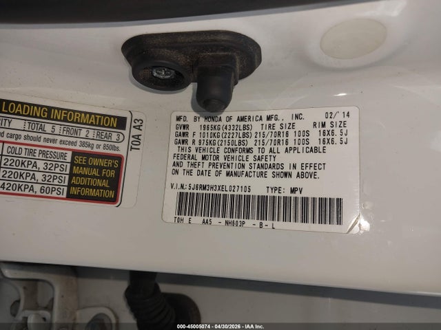 Aukcja sprzedaży 2014 Honda Cr-v Lx, vin: 5J6RM3H3XEL027105, numer aukcji: 45005074
