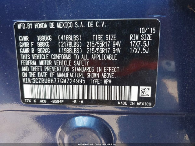 3CZRU6H77GM724995 Honda Hr-v Ex-l