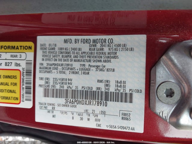 Aukcja sprzedaży 2018 Ford Fusion Se, vin: 3FA6P0HDXJR178910, numer aukcji: 45005109