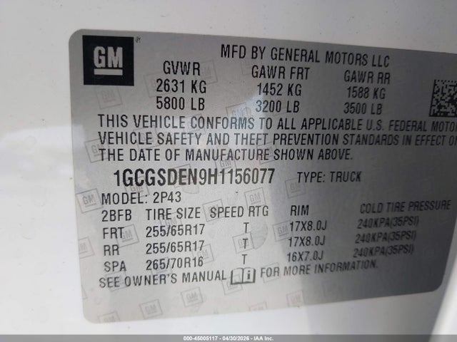 1GCGSDEN9H1156077 Chevrolet Colorado Z71