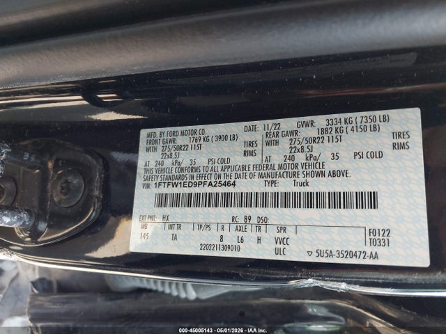 Продажа на аукционе авто 2023 Ford F-150 Limited, vin: 1FTFW1ED9PFA25464, номер лота: 45005143