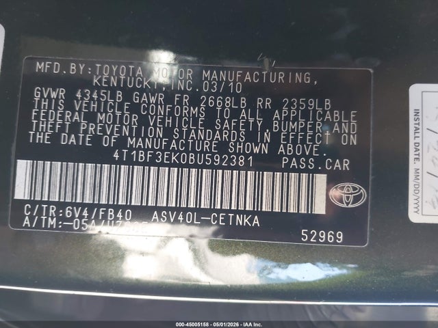 Aukcja sprzedaży 2011 Toyota Camry Le, vin: 4T1BF3EK0BU592381, numer aukcji: 45005158
