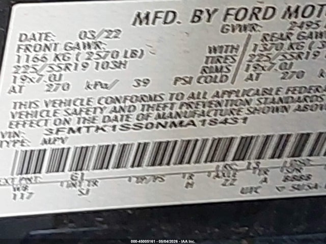 Ford Mustang Mach-e Select 2022 3FMTK1SS0NMA18431 Image 9