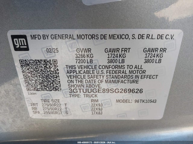 45005173 :رقم المزاد ، 3GTUUGE89SG269626 vin ، 2025 Gmc Sierra 1500 4wd  Short Box Denali مزاد بيع
