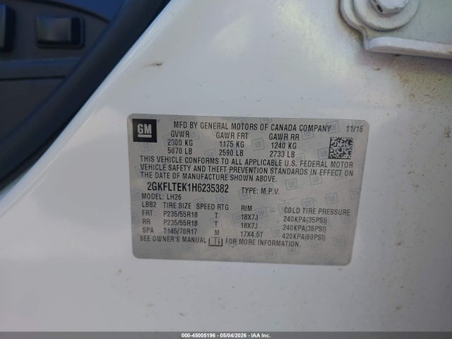 Продаж на аукціоні авто 2017 Gmc Terrain Sle-2, vin: 2GKFLTEK1H6235382, номер лоту: 45005196