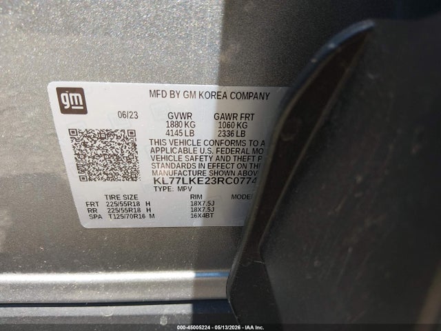 2024 Chevrolet Trax Fwd Activ მანქანა იყიდება აუქციონზე, vin: KL77LKE23RC077451, აუქციონის ნომერი: 45005224