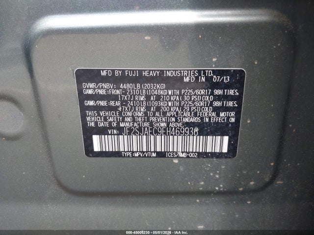 2014 Subaru Forester 2.5i Premium მანქანა იყიდება აუქციონზე, vin: JF2SJAEC9EH469936, აუქციონის ნომერი: 45005230