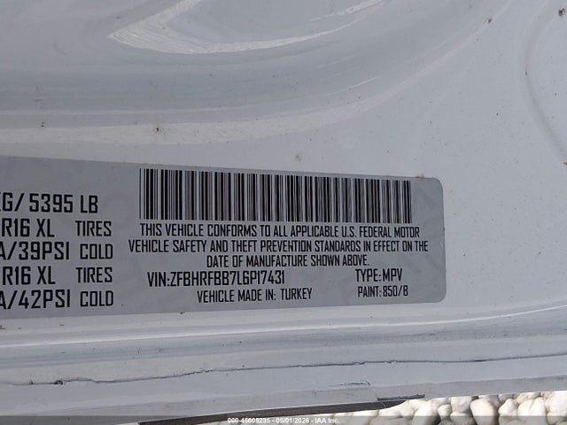 Продажа на аукционе авто 2020 Ram Promaster City Tradesman Slt, vin: ZFBHRFBB7L6P17431, номер лота: 45005235