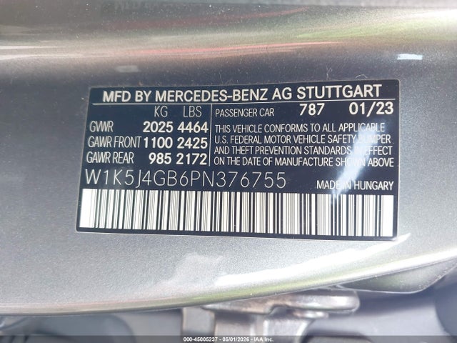 2023 Mercedes-benz Cla 250 Coupe მანქანა იყიდება აუქციონზე, vin: W1K5J4GB6PN376755, აუქციონის ნომერი: 45005237