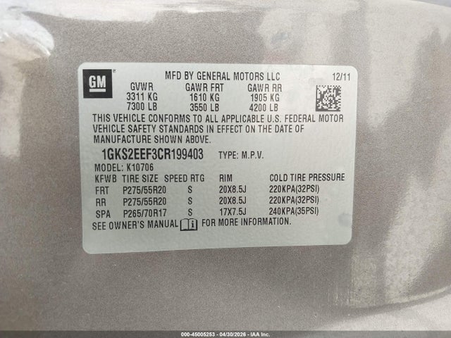 Продаж на аукціоні авто 2012 Gmc Yukon Denali, vin: 1GKS2EEF3CR199403, номер лоту: 45005253