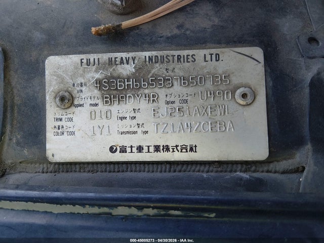 Продажа на аукционе авто 2003 Subaru Outback, vin: 4S3BH665337650735, номер лота: 45005273