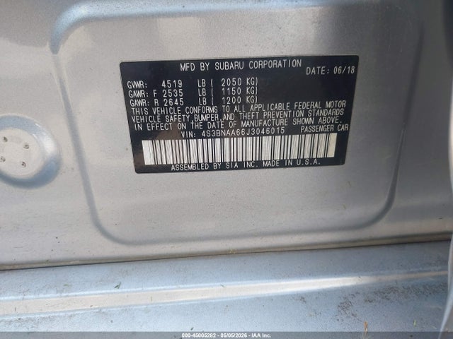 Aukcja sprzedaży 2018 Subaru Legacy 2.5i, vin: 4S3BNAA66J3046015, numer aukcji: 45005282