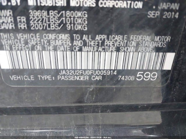 Продаж на аукціоні авто 2015 Mitsubishi Lancer Es, vin: JA32U2FU0FU005914, номер лоту: 45005294