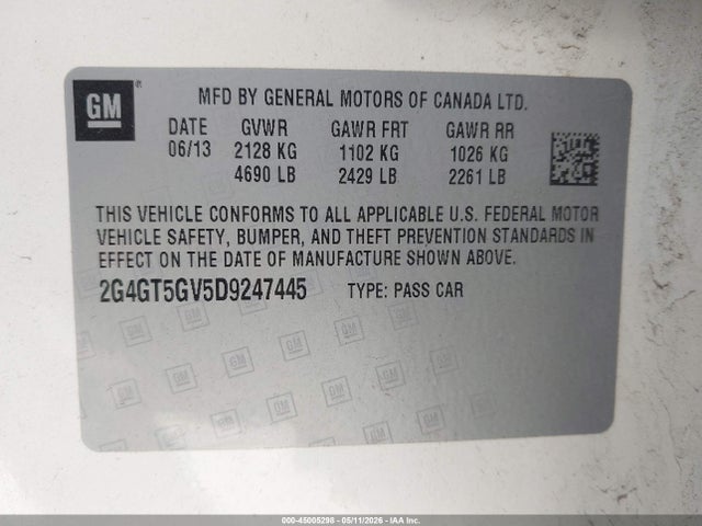2013 Buick Regal Turbo - Premium 2 მანქანა იყიდება აუქციონზე, vin: 2G4GT5GV5D9247445, აუქციონის ნომერი: 45005298