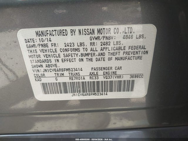Aukcja sprzedaży 2015 Infiniti Q40, vin: JN1CV6AR6FM523414, numer aukcji: 45005300