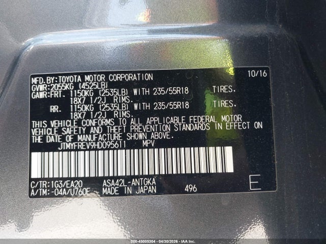 JTMYFREV9HD095611 Toyota Rav4 Limited/platinum