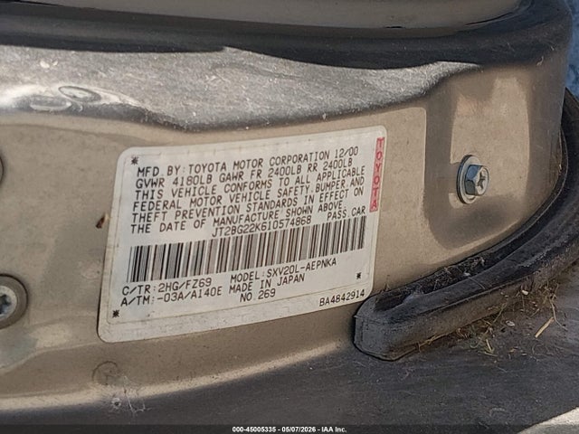 Aukcja sprzedaży 2001 Toyota Camry Ce/le/xle, vin: JT2BG22K610574868, numer aukcji: 45005335