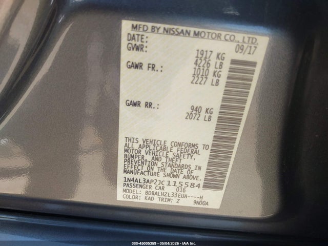 Nissan Altima 2.5 Sr 2018 1N4AL3AP2JC115584 Image 9